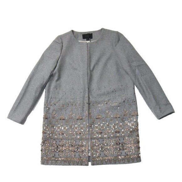NWT J.Crew Collection Embellished Cocoon Coat in Gray Beaded Wool Topcoat 8 - Picture 2 of 14